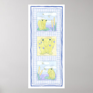 Poster Trio de grenouilles sur En vichy tissu