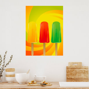 Poster Trio de sucettes glacées d'été Popsicles lumineuse