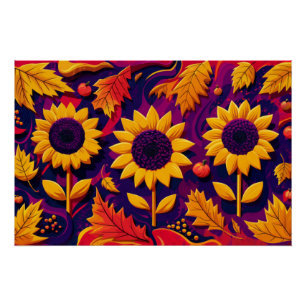 Poster Trio de tournesol violet, Fleurs folkloriques pour