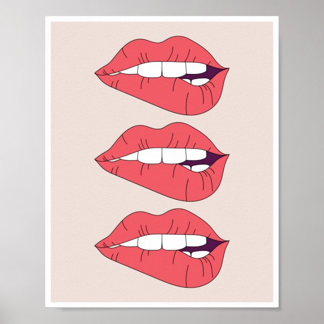 Poster Trio des lèvres rouges de morsure (Devant)