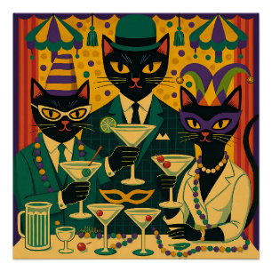 Poster Trio du Club de Martini Black Cat du Mardi Gras