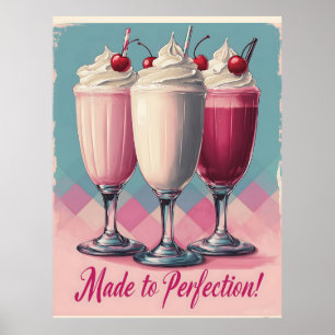 Poster Trio rétro Milkshake avec cerises et crème