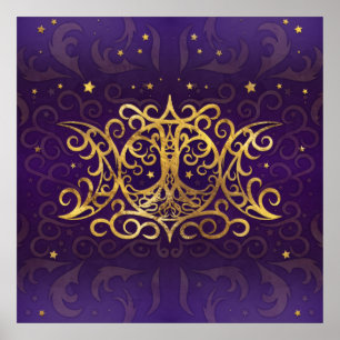 Poster Triple Moon - Triple Goddess Gold and Purple