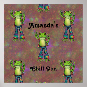 Poster Trippie Hippie Psychedelic Frog Paix Retro Personn