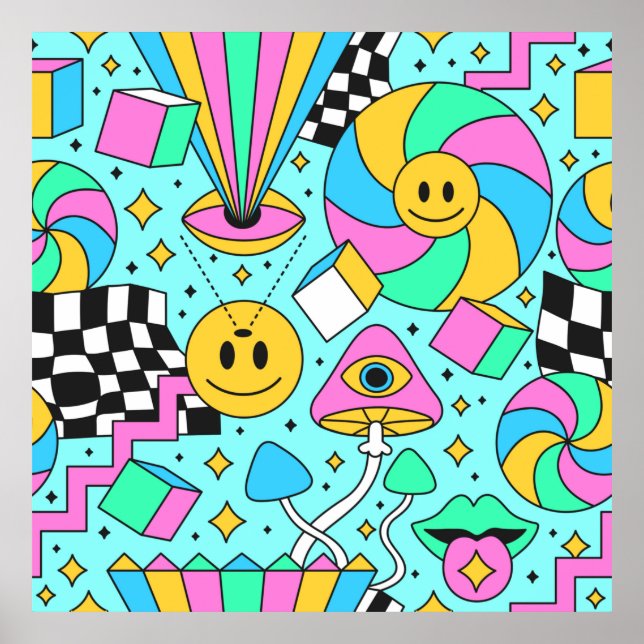 Poster Trippy arc-en-ciel 60s pop psychédélique fluide pa (Devant)