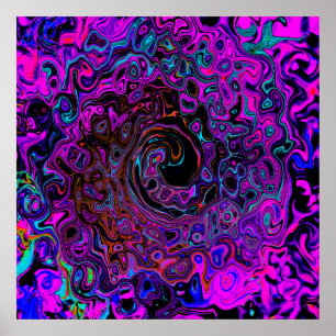 Poster Trippy Black et Magenta Retro Liquid Swirl