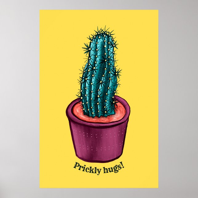 Poster Trippy Cactus Pot Funny Psychedelic Prickly Hugs (Devant)