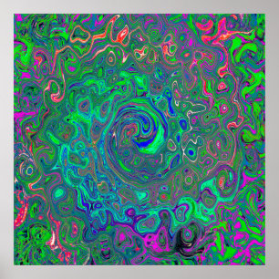 Poster Trippy Chartreuse and Blue Retro Liquid Swirl