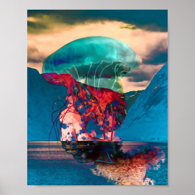 Poster Trippy Funky Jellyfish Art Print (Devant)