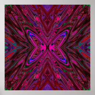 Poster Trippy Hot Pink, Rouge et Bleu Papillon Abstrait