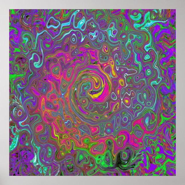 Poster Trippy Hot rose Abstrait Retro Liquid Swirl (Devant)
