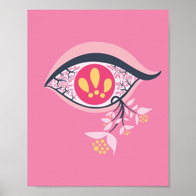 Poster Trippy Psychedelic yeux rose floral Pastel Goth (Devant)