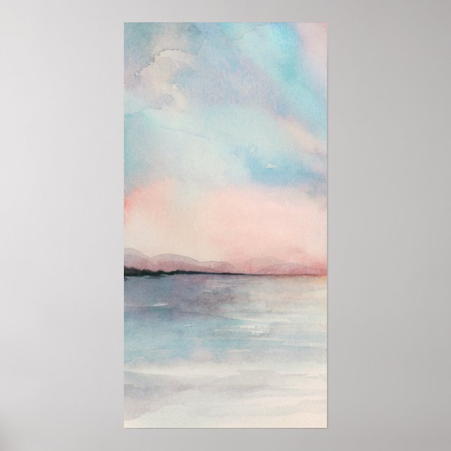 Poster Triptyque du coucher de soleil sur la mer - Aquare (Devant)