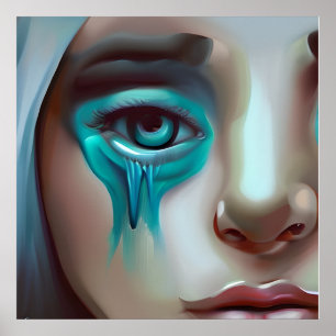 Poster Triste face avec des larmes bleues AI Généré Artwo