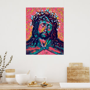 Poster Triste Jésus Christ Face à la couronne Thorn Art A