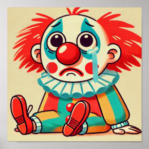 Poster Triste Petite Mignonne Clown Caricature Pleurant