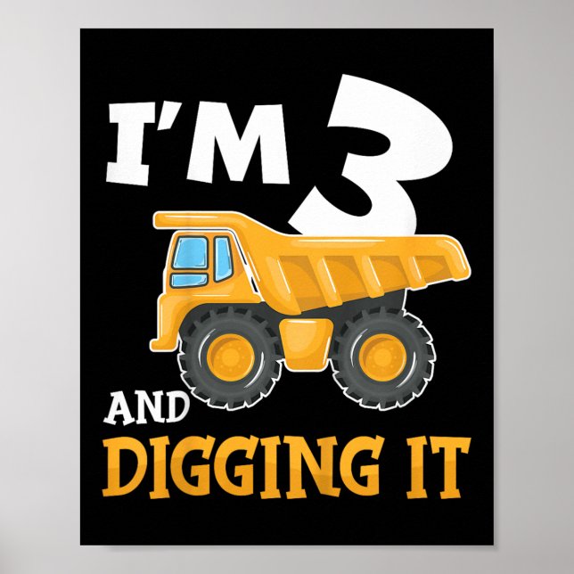 Poster Trois 3ans 3e anniversaire Construction Boy 3 ans  (Devant)