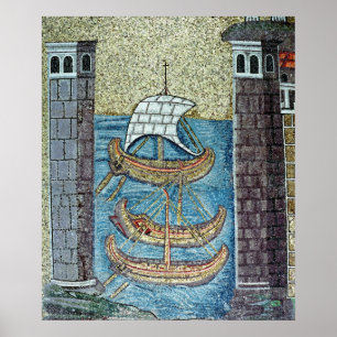 Poster Trois bateaux entrant dans le port de Ravenne