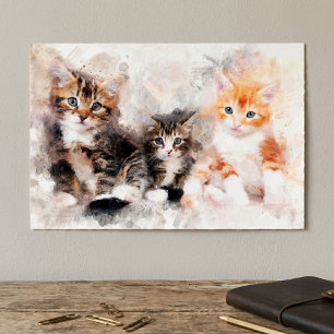 Poster Trois beaux et mignons chatons aquarelle