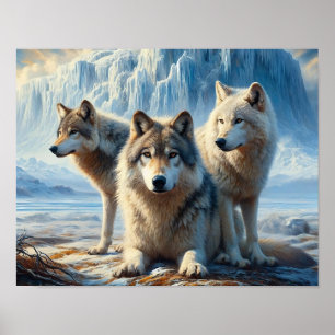 Poster Trois beaux loups arctiques dans la toundra des gl