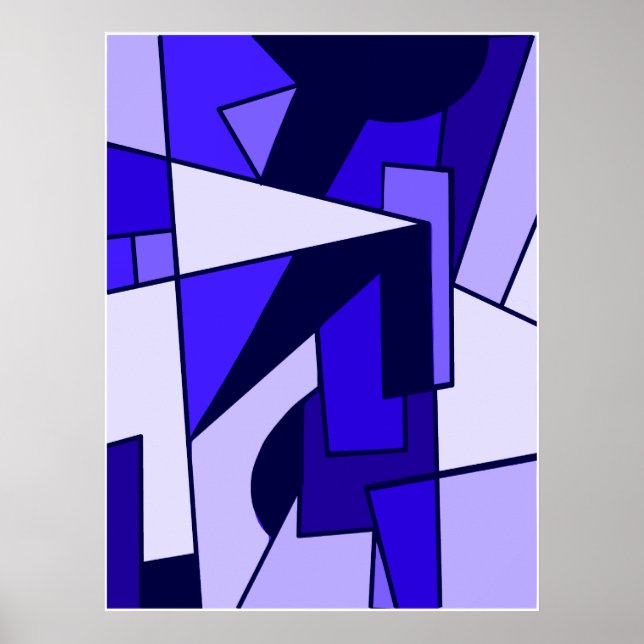 Poster Trois bleus Abstraits multi-formes art (Devant)