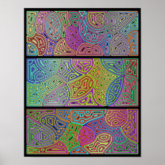 Poster trois blocs de formes abstraites multicolores