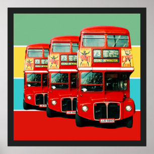 Poster Trois bus londoniens Arrière - plan Colour Stripes