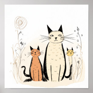Poster Trois chatons et fleurs