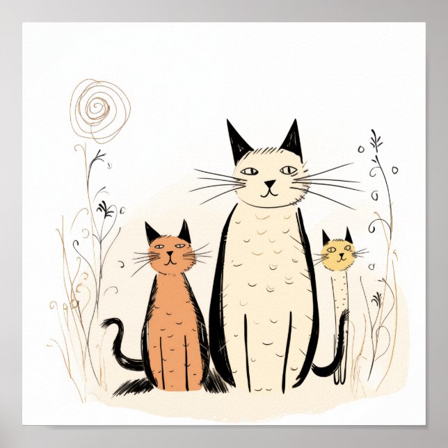 Poster Trois chatons et fleurs (Devant)