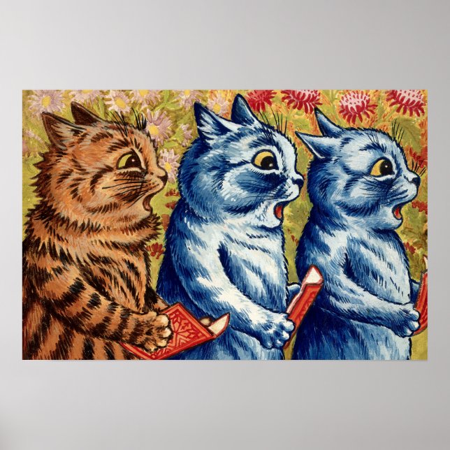 Poster Trois chats chantent. Gouache par Louis Wain, 1925 (Devant)