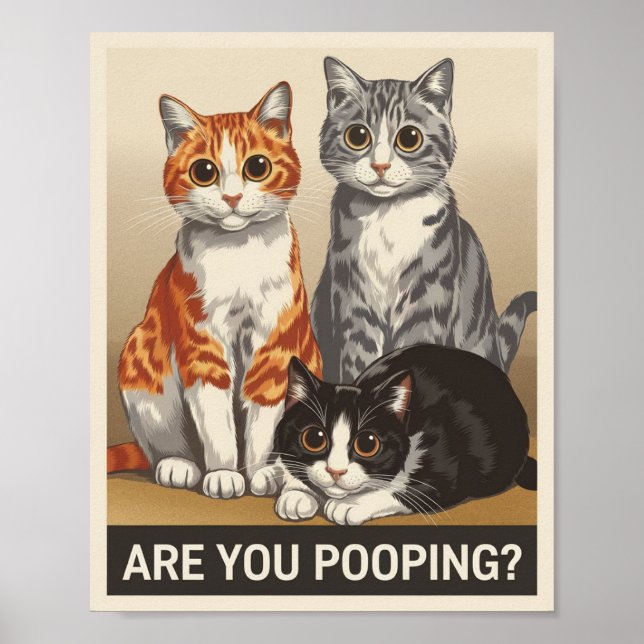 Poster trois chats et une question Poopez-vous ? Chat drô (Devant)