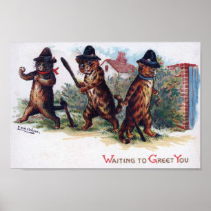 Poster Trois chats gingembre, Louis Wain