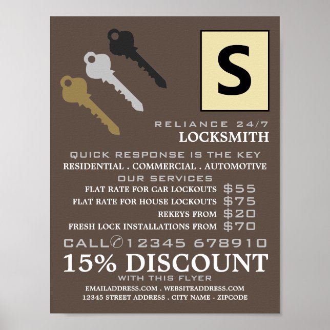 Poster Trois clés et logo, Locksmith Publicité (Devant)