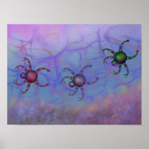 Poster Trois crabes colorés plongent