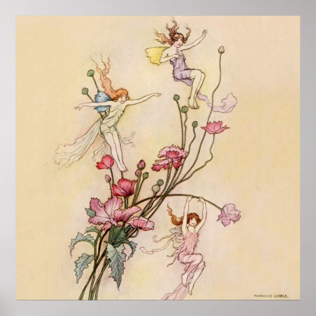 Poster "Trois esprits fous de joie" par Warwick Goble (Devant)