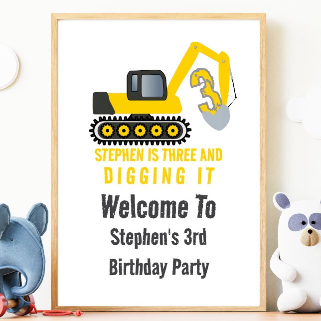 Poster Trois et creuser le 3e anniversaire fête Bienvenue (Créateur téléchargé)