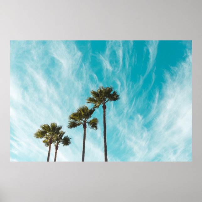 Poster Trois feuilles vertes sous les nuages (Devant)