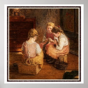 Poster Trois filles Tricots par Walter Firle
