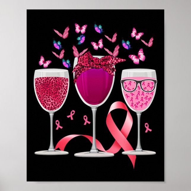 Poster Trois Gl Vin Cancer du sein Sensibilisation au Rub (Devant)