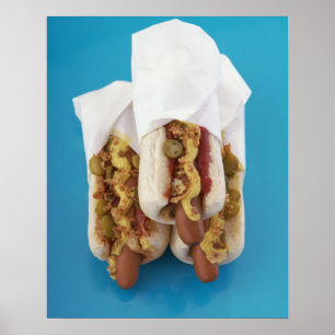 Poster Trois hot dogs en petits pains