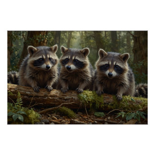 Poster Trois jeunes ratons dans la forêt