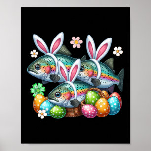 Poster Trois lapins de Pâques truites poissons chasse œuf