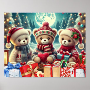 Poster Trois mignons Nounours Joyeux Noël