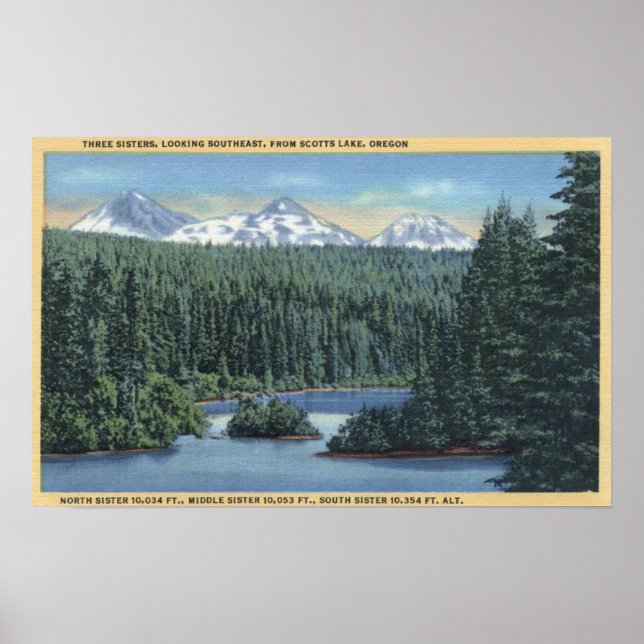 Poster Trois monts Sisters près de Bend, OU de Scott (Devant)