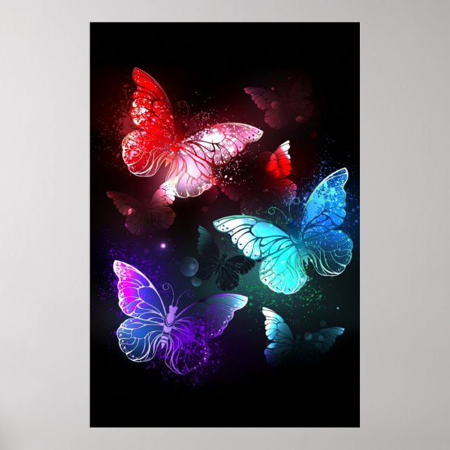 Poster Trois papillons brillants sur l'arrière - plan de  (Devant)