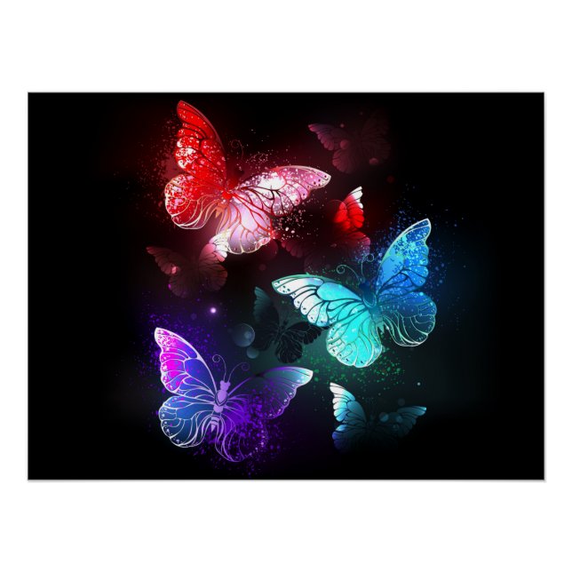Poster Trois papillons brillants sur l'arrière - plan de  (Devant)