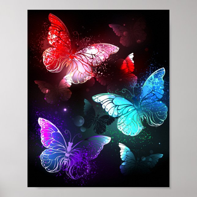 Poster Trois papillons brillants sur l'arrière - plan de  (Devant)
