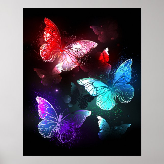 Poster Trois papillons brillants sur l'arrière - plan de  (Devant)