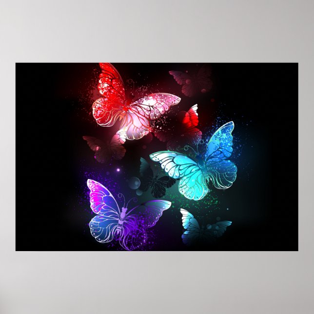 Poster Trois papillons brillants sur l'arrière - plan de  (Devant)