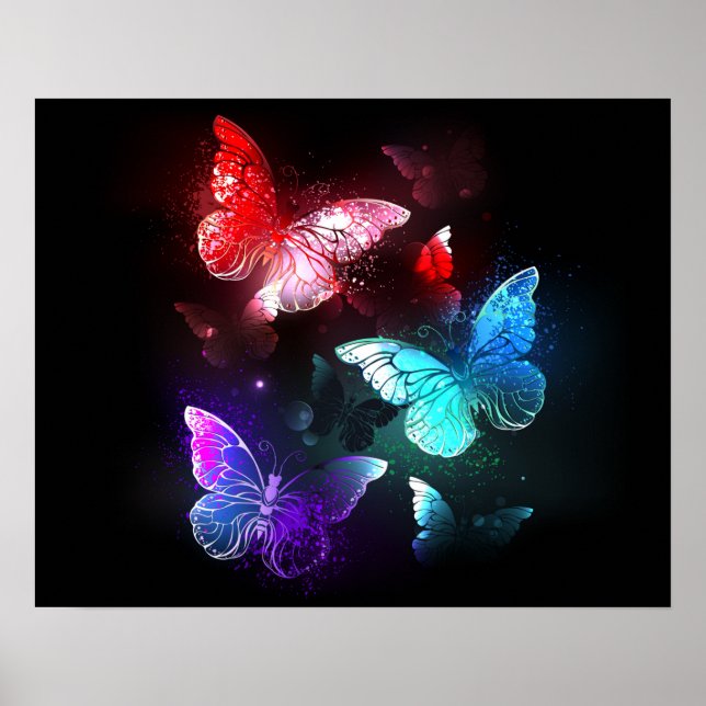 Poster Trois papillons brillants sur l'arrière - plan de  (Devant)